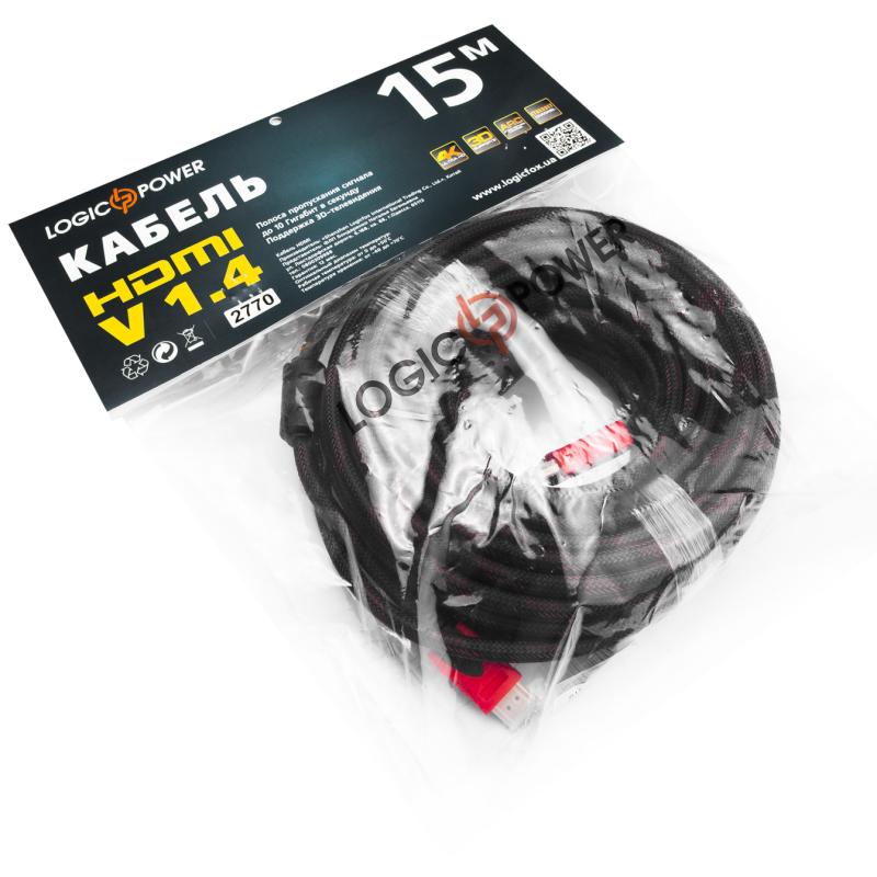 Кабель HDMI-HDMI Ver 1.4 для 3D 15 м (дод. обплетення)