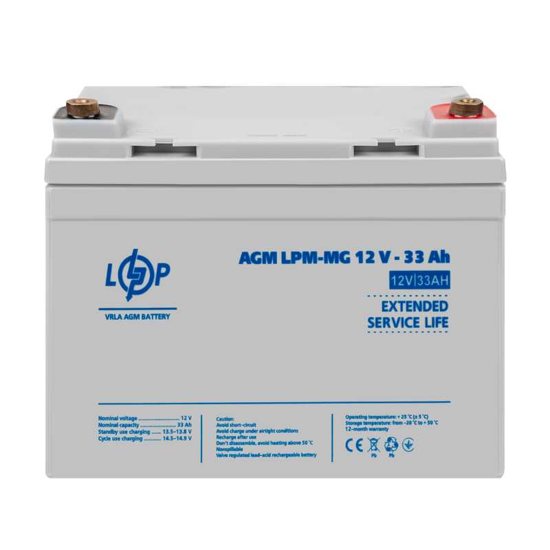 Акумулятор мультигелевий LPM-MG 12V - 33 Ah + праворуч