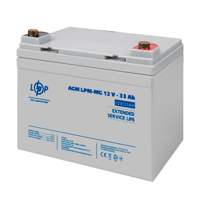 Акумулятор мультигелевий LPM-MG 12V - 33 Ah + праворуч