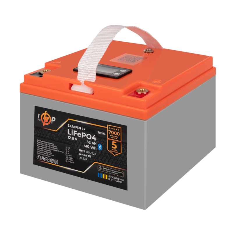 Акумулятор LP LiFePO4 12,8V - 32 Ah (410Wh) (BMS 40А/32A) пластик LCD Smart BT